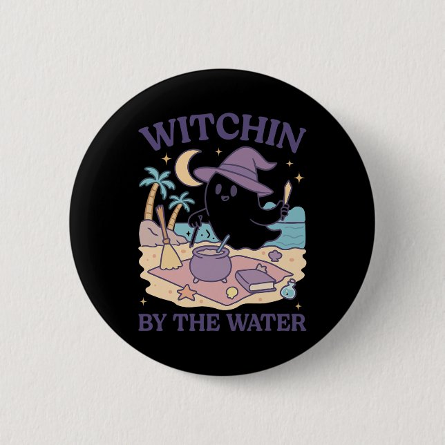 Summerween Beach Halloween Ghost Button (Vorderseite)