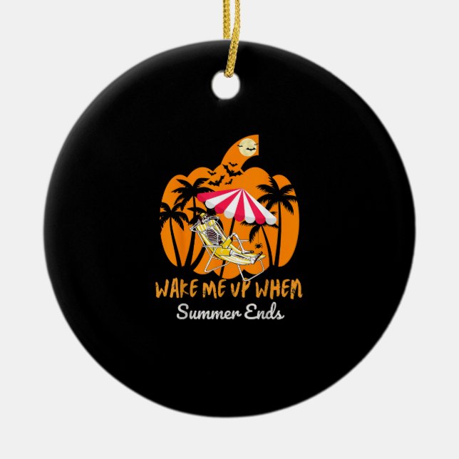Summerween Beach Pumpkin Skeleton Funny Halloween Keramik Ornament (Vorne)