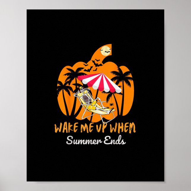 Summerween Beach Pumpkin Skeleton Funny Halloween Poster (Vorne)