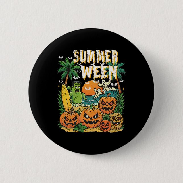 Summerween Beach Pumpkins Ghosts Surf Halloween Vi Button (Vorderseite)