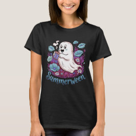 Summerween Blue Floral Ghost Cute Pastel Spooky T-Shirt
