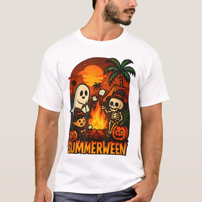 Summerween Campfire Ghost Skeleton Funny Halloween T-Shirt (Vorderseite)