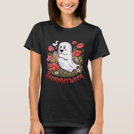 Summerween Cute Ghost Poppy Flower Field Summer T-Shirt