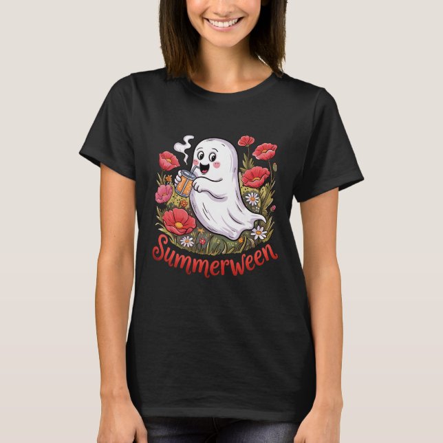 Summerween Cute Ghost Poppy Flower Field Summer T-Shirt (Vorderseite)