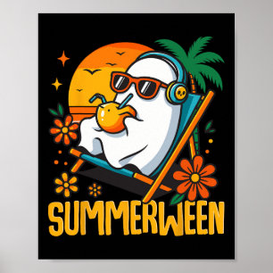Summerween Funny Ghost Halloween Summer Beach Vibe Poster
