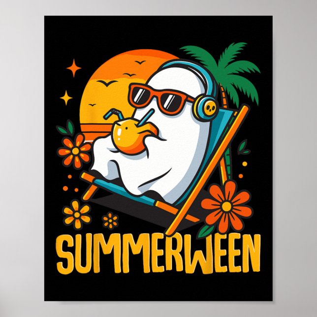 Summerween Funny Ghost Halloween Summer Beach Vibe Poster (Vorne)