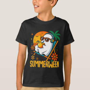 Summerween Funny Ghost Halloween Summer Beach Vibe T-Shirt