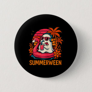 Summerween Funny Ghost Halloween Summer Flamingo B Button