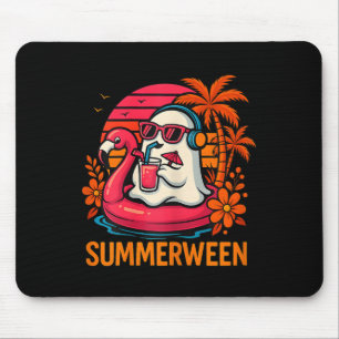 Summerween Funny Ghost Halloween Summer Flamingo B Mousepad
