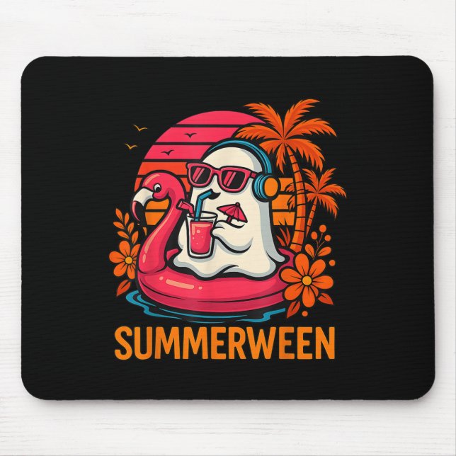 Summerween Funny Ghost Halloween Summer Flamingo B Mousepad (Vorne)