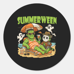 Summerween Funny Horror Characters Halloween Runder Aufkleber