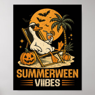 Summerween-Gans Gruseliger Halloween-Kürbisstrand Poster