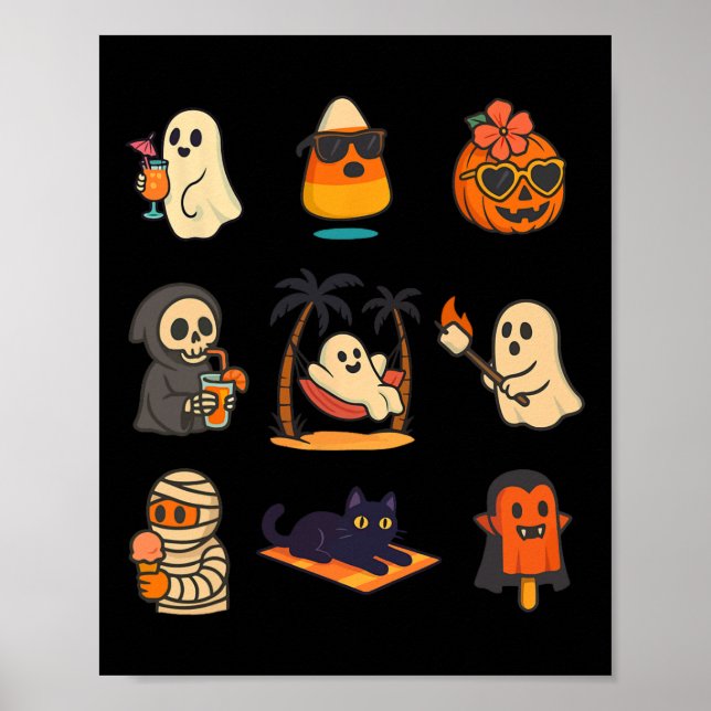 Summerween Ghost Pumpkin Halloween Spooky Summer T Poster (Vorne)