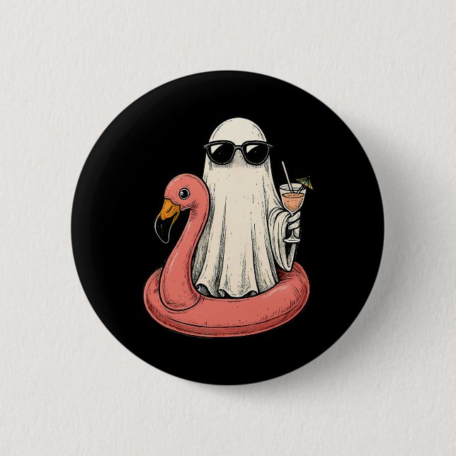 Summerween Ghost with Flamingo Floatie Womens Hall Button (Vorderseite)