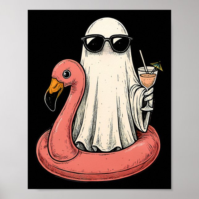 Summerween Ghost with Flamingo Floatie Womens Hall Poster (Vorne)