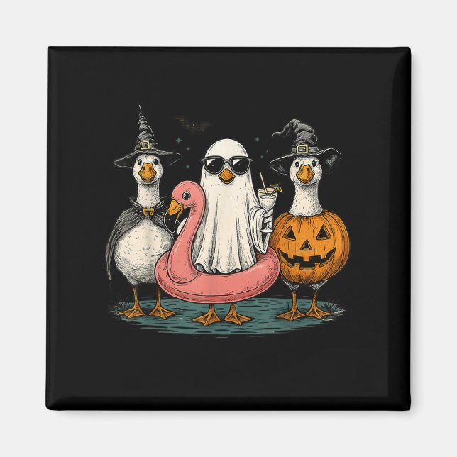 Summerween Goose Boo Ghost Pumpkin Halloween Somme Magnet (Vorne)