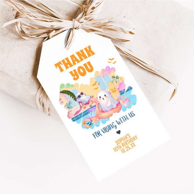 Summerween Halloween Pool Geburtstagsbegüterungsta Geschenkanhänger (Summerween Halloween Pool Birthday Favor Tags)