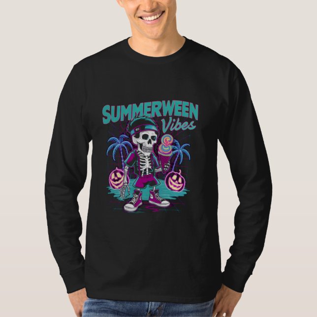 Summerween Ice Cream Skeleton Halloween Vibes T-Shirt (Vorderseite)