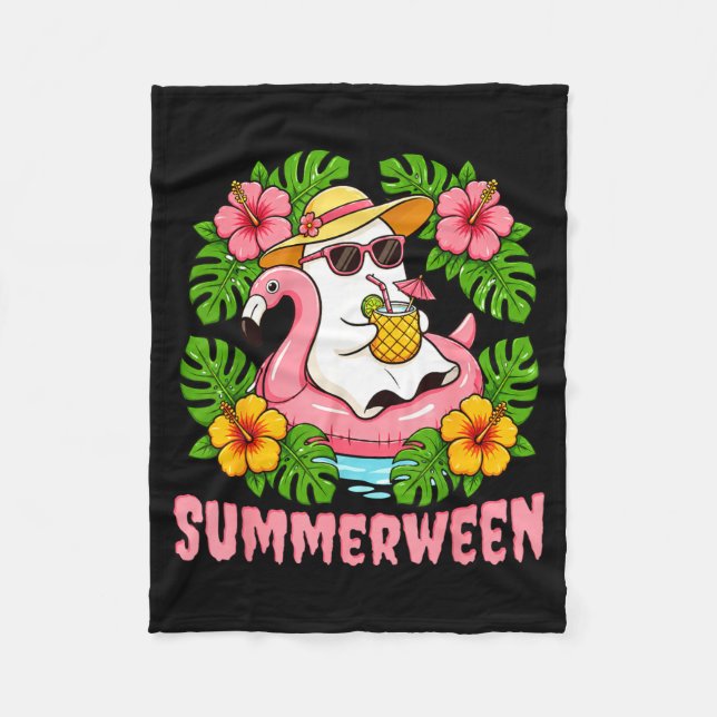 Summerween Lustiger Geist Halloween Sommer Floral Fleecedecke (Vorderseite)
