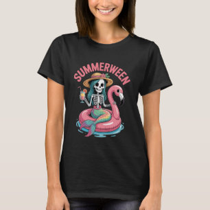 Summerween Meerjungfrau Skelett Flamingo Strand Ha T-Shirt