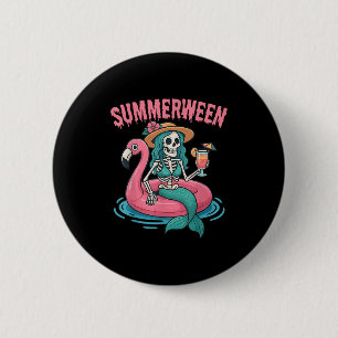 Summerween Mermaid Skeleton Beach Flamingo Hallowe Button