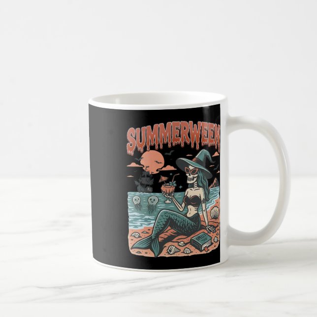 Summerween Mermaid Skeleton Beach Flamingo Hallowe Kaffeetasse (Rechts)