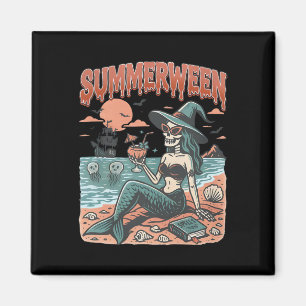Summerween Mermaid Skeleton Beach Flamingo Hallowe Magnet