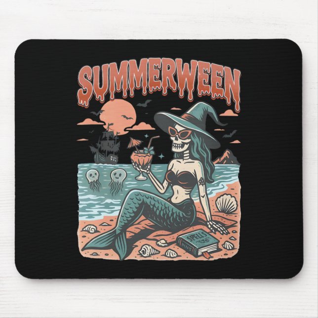 Summerween Mermaid Skeleton Beach Flamingo Hallowe Mousepad (Vorne)