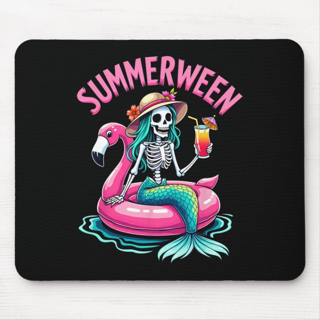 Summerween Mermaid Skeleton Beach Flamingo Hallowe Mousepad (Vorne)