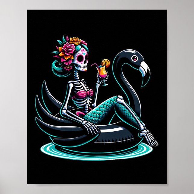 Summerween Mermaid Skeleton Flamingo Float Summer Poster (Vorne)