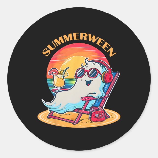 Summerween Niedlich Spooky Summer Ghost Halloween  Runder Aufkleber (Vorderseite)
