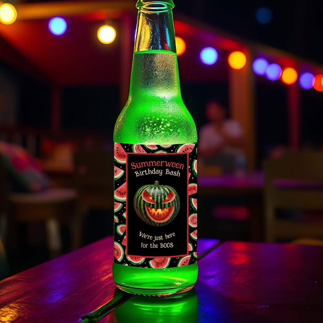 Summerween-Party-Wassermelonen-Jack-o-Lantern Grus Bierflaschenetikett (Summerween beer label: spooky watermelon jack-o’-lantern for epic party vibes & custom Summer fun!)