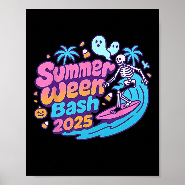 Summerween Sh 2025 Skeleton Beach Party Halloween Poster (Vorne)