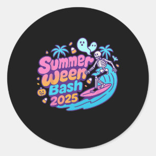 Summerween Sh 2025 Skeleton Beach Party Halloween Runder Aufkleber