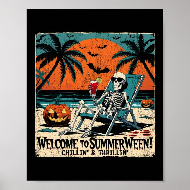 Summerween Skeleton Beach Halloween Tropical Art 1 Poster (Vorne)