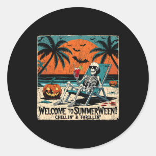Summerween Skeleton Beach Halloween Tropical Art 1 Runder Aufkleber