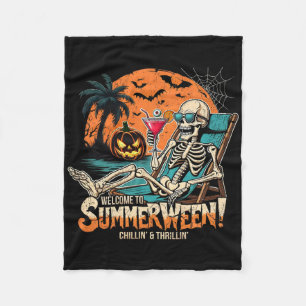 Summerween Skeleton Beach Halloween Tropical Art Fleecedecke