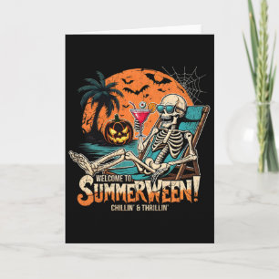 Summerween Skeleton Beach Halloween Tropical Art Karte