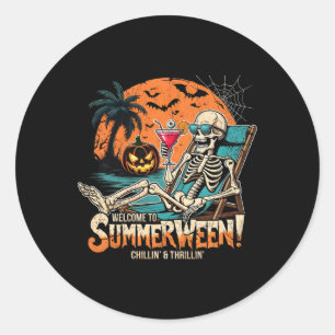 Summerween Skeleton Beach Halloween Tropical Art Runder Aufkleber
