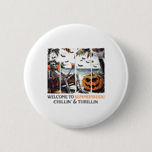 Summerween Skeleton Beach Party Halloween Summer V Button