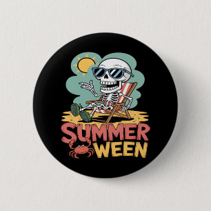 Summerween Skeleton Beach Vibes Halloween Button
