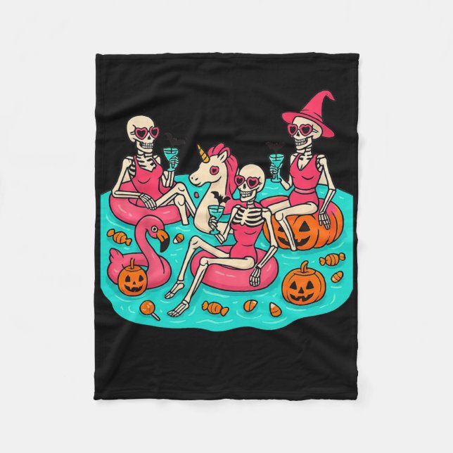 Summerween Skeleton Flamingo gerade für Hall Gewar Fleecedecke (Vorderseite)
