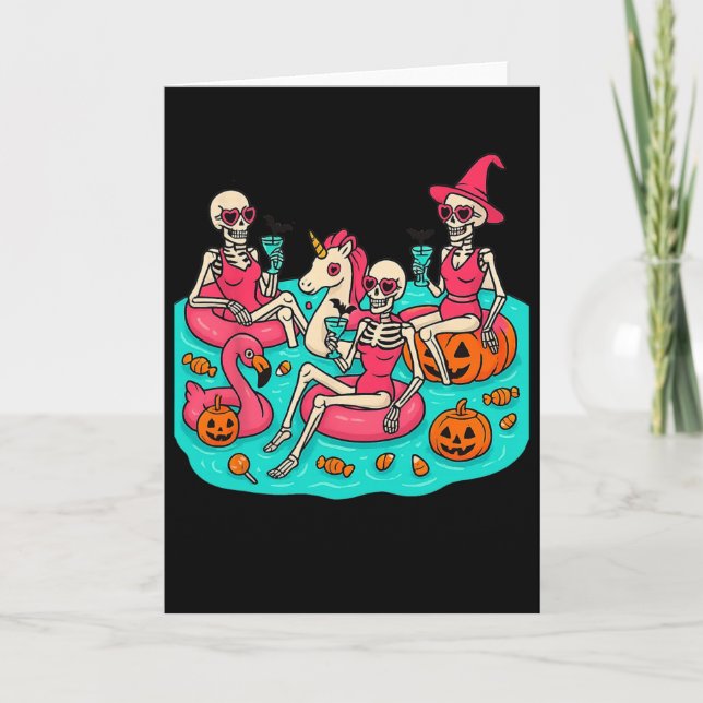Summerween Skeleton Flamingo gerade für Hall Gewar Karte (Vorderseite)