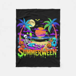 Summerween Skeleton Ghost Beach Funny Spooky Hallo Fleecedecke