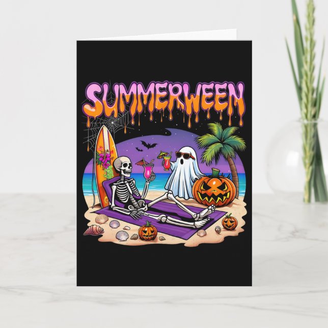 Summerween Skeleton Ghost Beach Funny Spooky Hallo Karte (Vorderseite)
