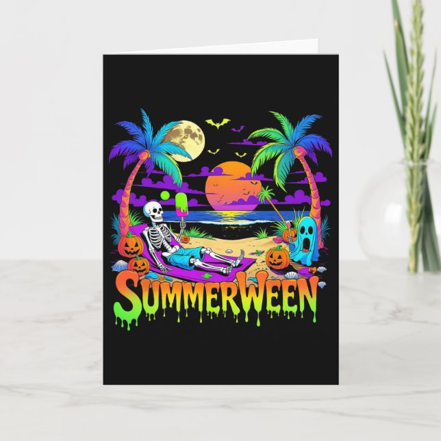 Summerween Skeleton Ghost Beach Funny Spooky Hallo Karte (Vorderseite)