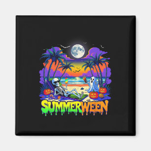 Summerween Skeleton Ghost Beach Funny Spooky Hallo Magnet