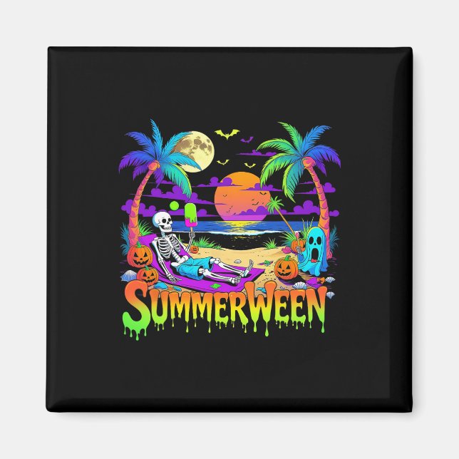 Summerween Skeleton Ghost Beach Funny Spooky Hallo Magnet (Vorne)