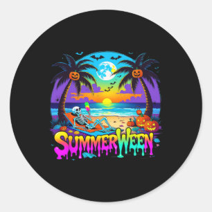 Summerween Skeleton Ghost Beach Funny Spooky Hallo Runder Aufkleber