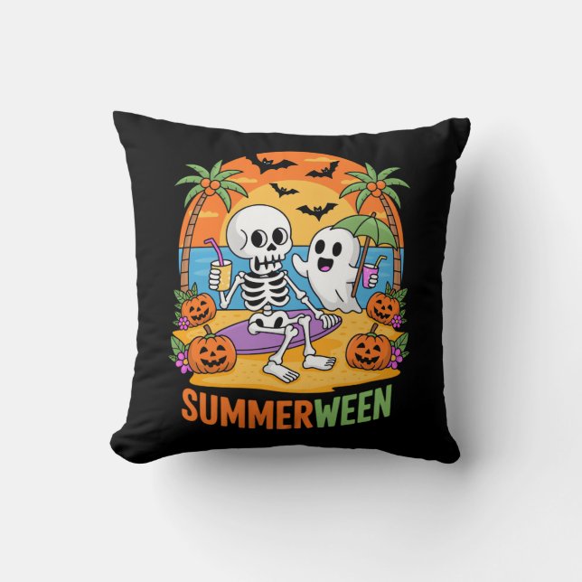 Summerween Skeleton Ghost Beach Halloween-Party Fu Kissen (Vorderseite)